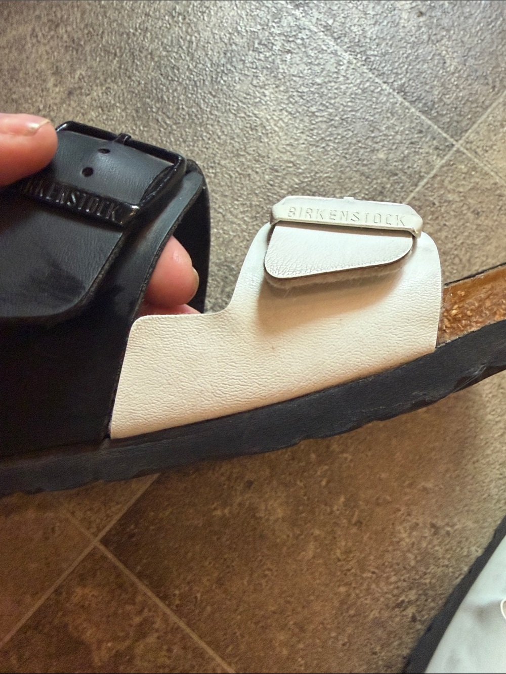 Birkenstock Black and White Two-Strap Slide Sandals - Picture 7 of 11